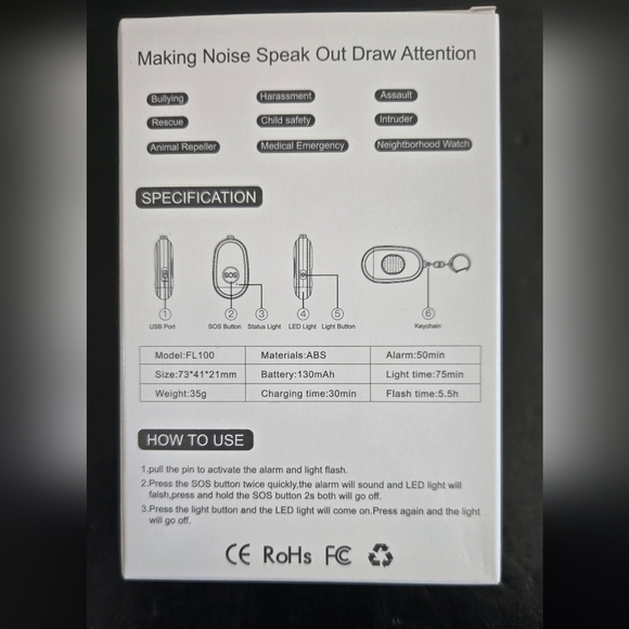 3/$20 Portable Personal Alarm with LED Light - Green NWT - Picture 4 of 4